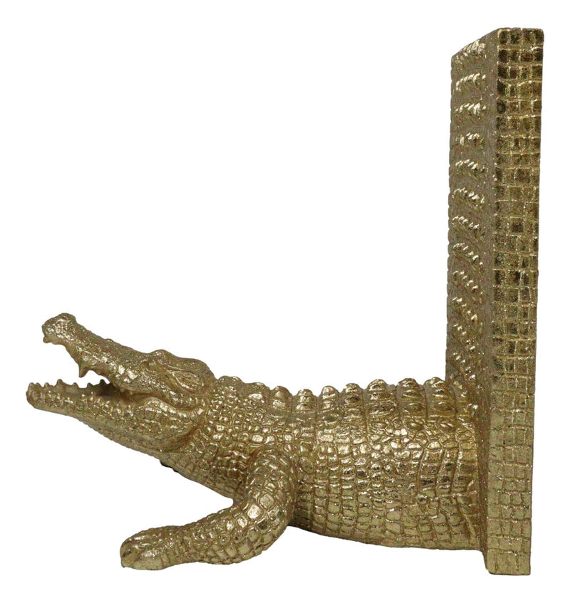 Nautical Marine Faux Gold Crocodile Alligator Head And Tail Bookends Pair Set