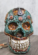 Faux Leather Turquoise Floral Scrollwork with Layered Cross Skull Money Bank