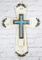 Rustic Western Turquoise Floral Scrollwork Faux Wood Layered Wall Cross Crucifix