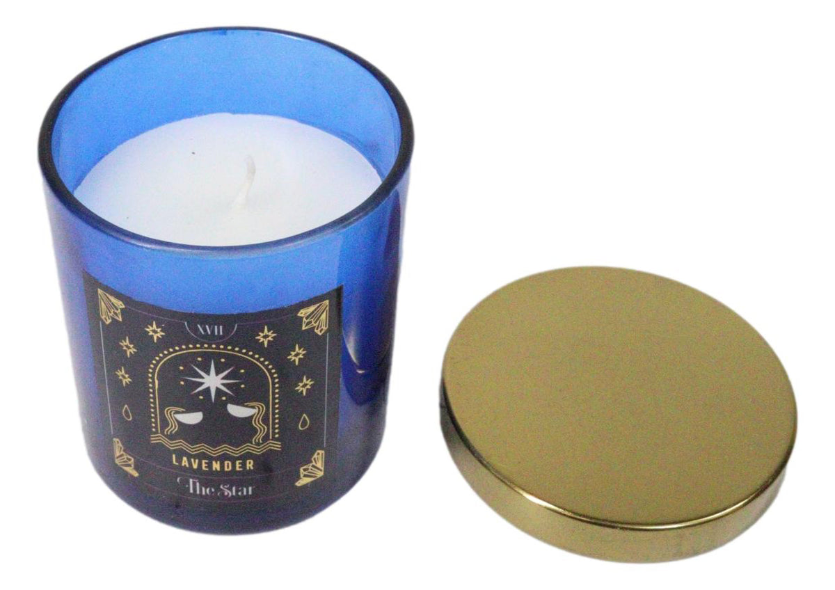 Wicca Witchcraft Mystic Tarot The Star Lavender Scented Pillar Candle Gold Lid
