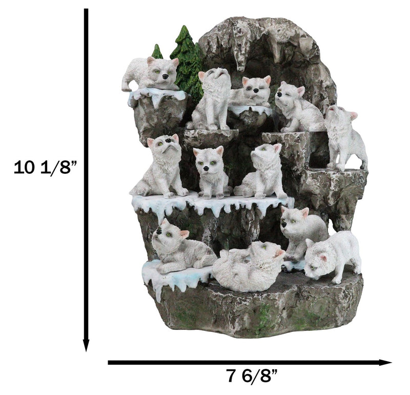 Snow Capped Wolf Den Rocky Cave Lair With Pine Trees LED Display Stand Sculpture