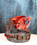 Medieval Red Dragon On Castle Tower Decorative Ashtray Or Key Coin Dish Figurine
