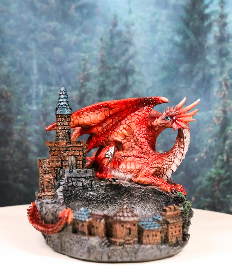 Medieval Red Dragon On Castle Tower Decorative Ashtray Or Key Coin Dish Figurine