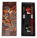 Red And Black Oriental Ryu Dragons Set of 2 Chopsticks And Ceramic Rests Set