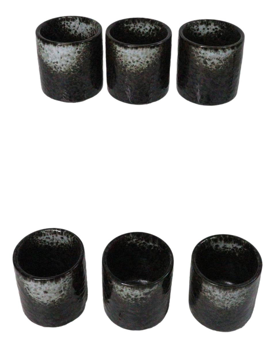 Hakumu Black Ochoko Ceramic Sake Cups 1.5 Oz, Set of 6, Japanese Style Drinkware