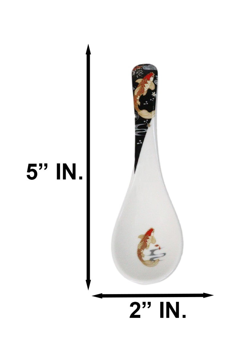 Set of 6 Japanese Koi Fish Porcelain Asian Soup Spoons Japanese Ramen Pho Wonton