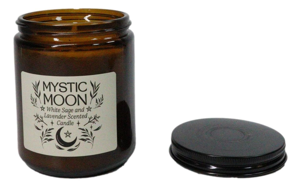 Ebros Mystic Moon White Sage & Lavender Scented Amber Glass Jar Candle