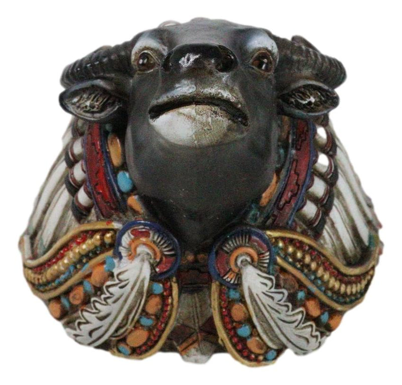 Tribal Southwest Black Buffalo With Indian Chief Headdress Piggy Money Coin Bank