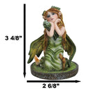 Kneeling Green Ivy Gaia Earth Fairy With Crystal Ball On Garden Small Figurine