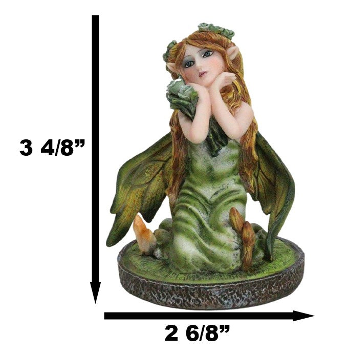 Kneeling Green Ivy Gaia Earth Fairy With Crystal Ball On Garden Small Figurine