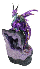 Metallic Purple Midnight Dragon On LED Light Faux Geode Crystal Rock Figurine
