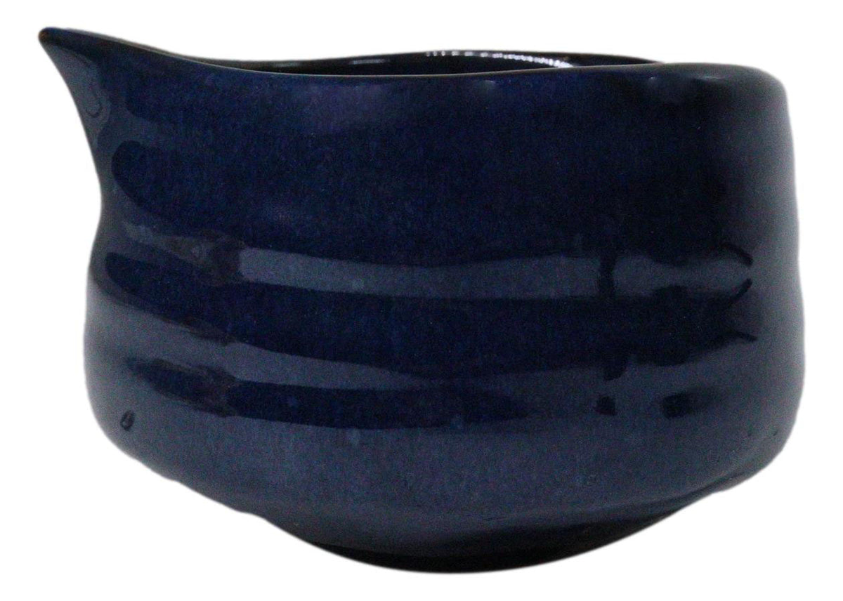 Glossy Navy Blue Ceramic Japanese Matcha Green Tea Bowl Whisk & Scoop Set