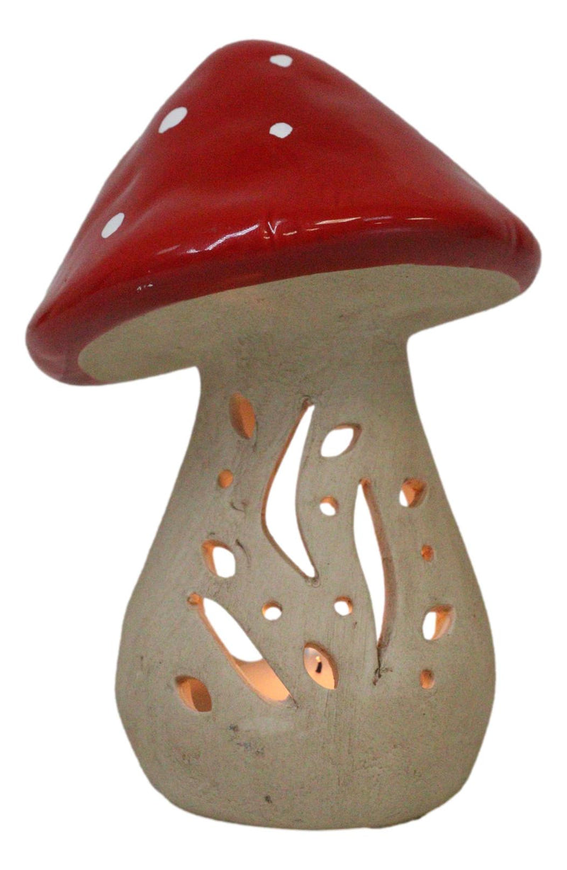Whimsical Cottage Magic Red Toadstool Mushroom Ceramic Votive Candle Holder