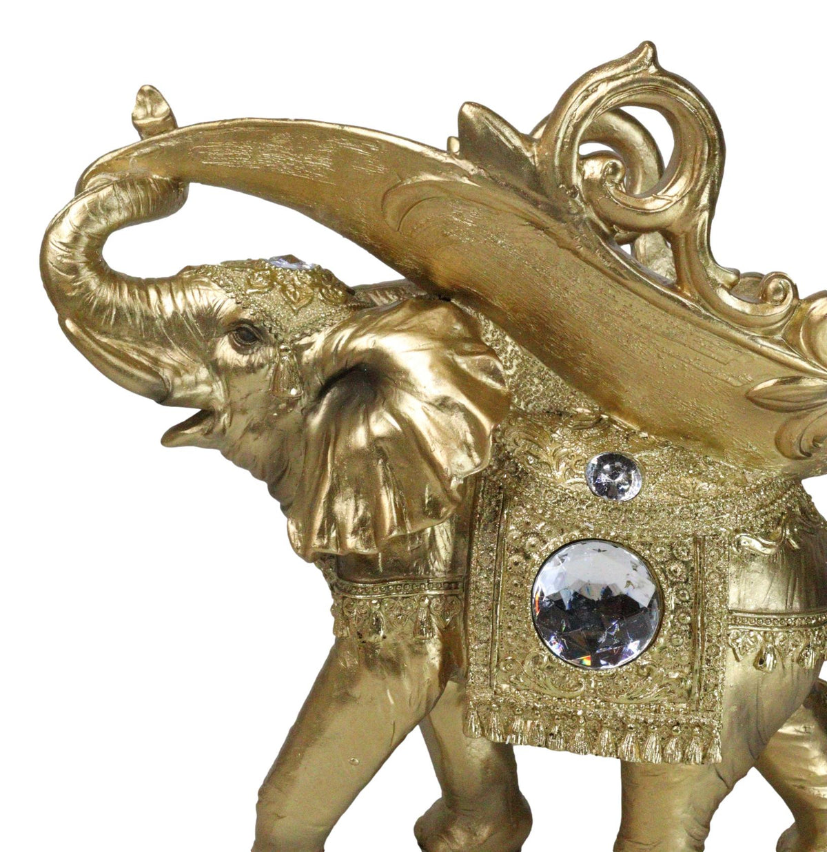 Feng Shui Golden Thai Buddha Elephant With Leaf and White Crystals Wine Holder