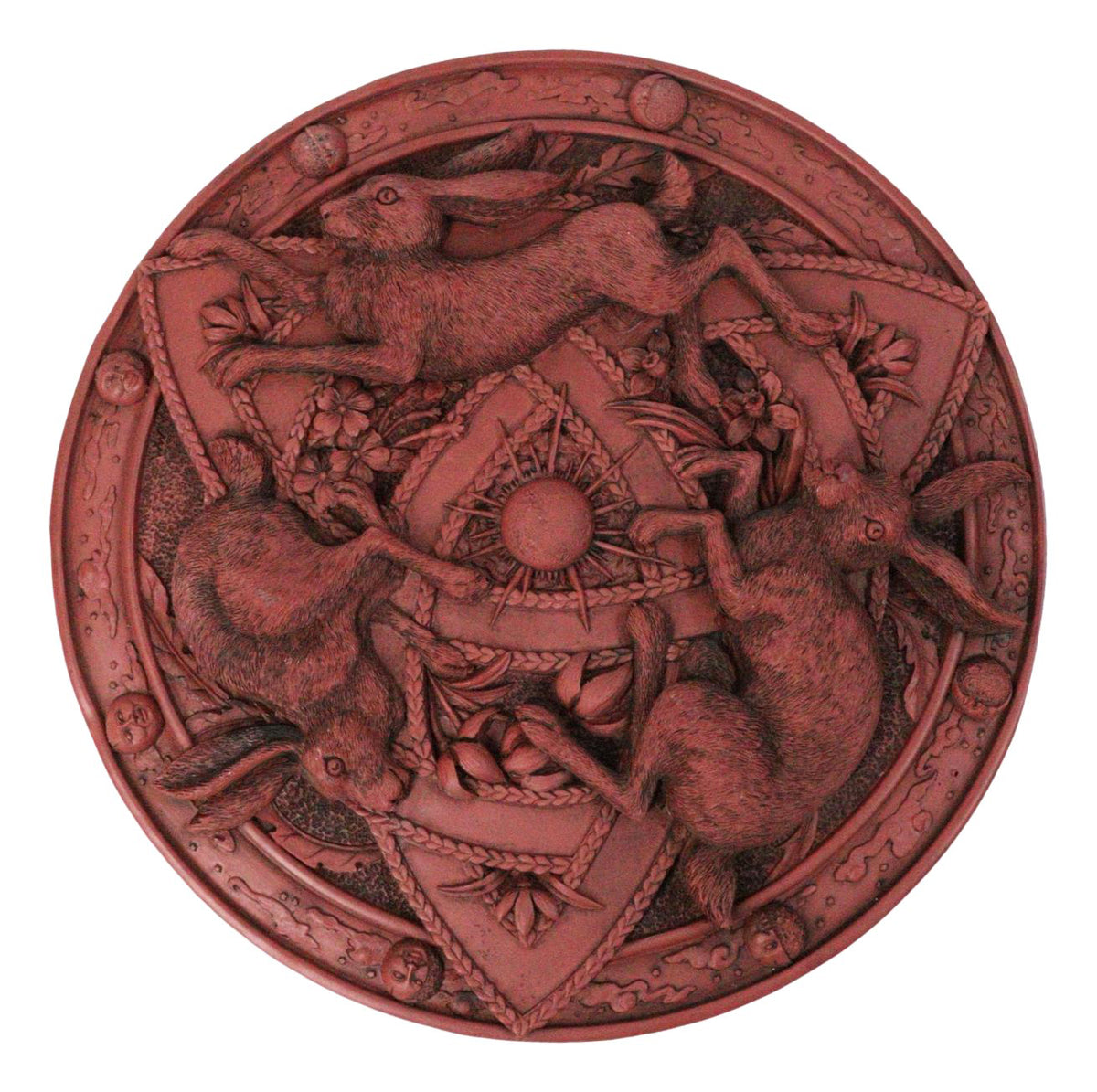 Wicca Sabbats Celtic Trinity Hares Wall Plaque Decor Faux Wooden Finish