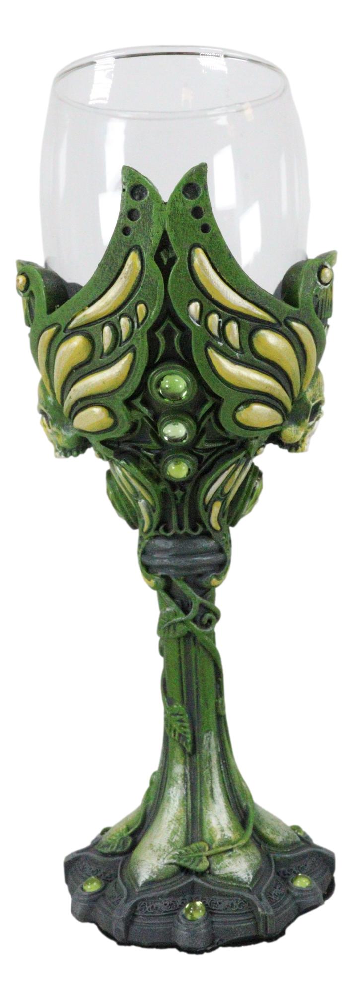 Bohemian Absinthe La Fee Verte Skull With Green Gem And Vine Stem Wine Goblet
