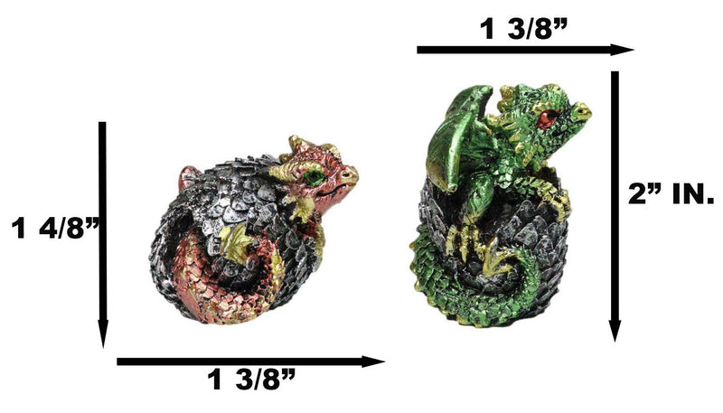 Set of 12 Metallic Red Green Purple Blue Baby Dragons In Eggs Mini Figurines