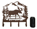 Rustic Western Moose Deer By Pine Forest Mountain 4-Peg Wooden Wall Hooks Plaque