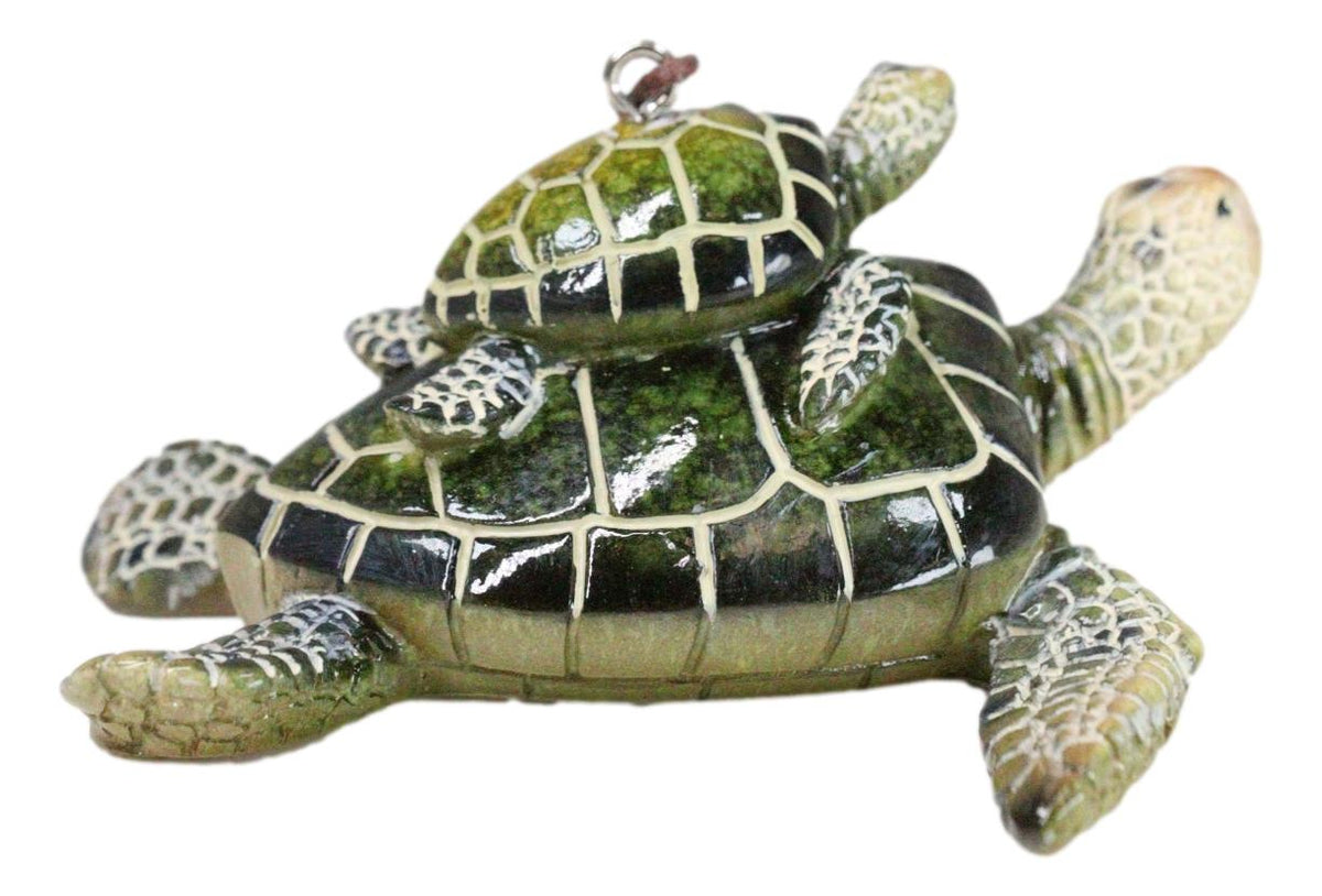 Set Of 6 Green Mother and Baby Sea Turtles Marine Wall Decor Tree Ornaments