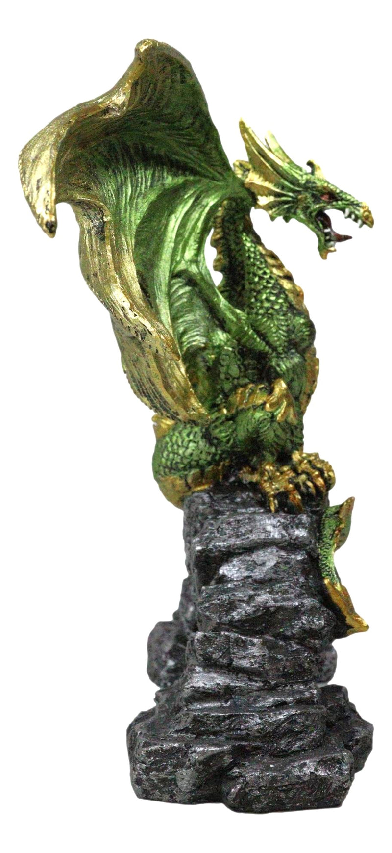 Green And Gold Scales Behemoth Dragon Perching On Ancient Rock Arch Figurine