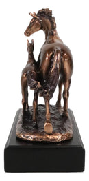Rustic Western 2 Strolling Mare And Foal Equine Horses In Bronzed Resin Statue