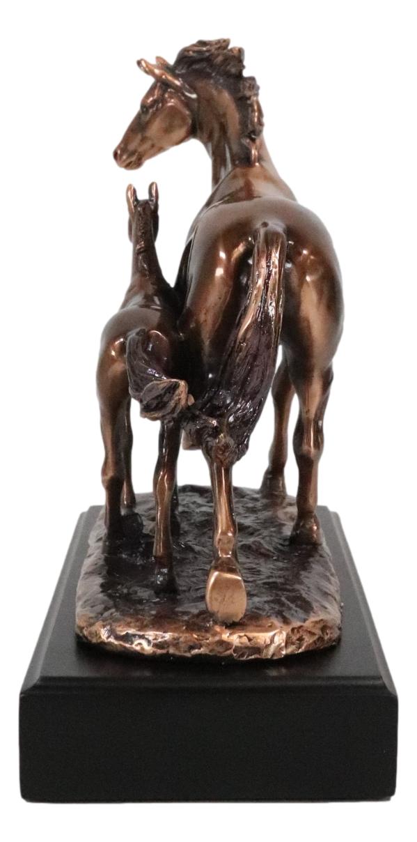 Rustic Western 2 Strolling Mare And Foal Equine Horses In Bronzed Resin Statue