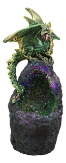 Metallic Green Gold Meteorite Dragon On Faux Geode Crystal Cavern Rock Figurine