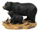 Rustic Forest Mother Black Bear with Cub Figurine Wildlife Animal Sculpture