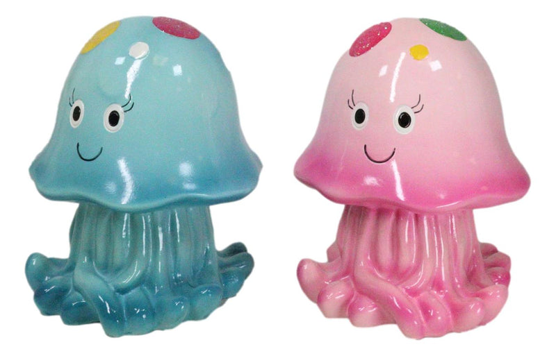 Set of 2 Whimsical Marine Blue And Pink Sea Jellyfish Money Savings Piggy Banks