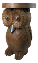 Hand Carved Whimsical Wise Owl Round Top Side Table Made Of Mango Wood 18" Tall
