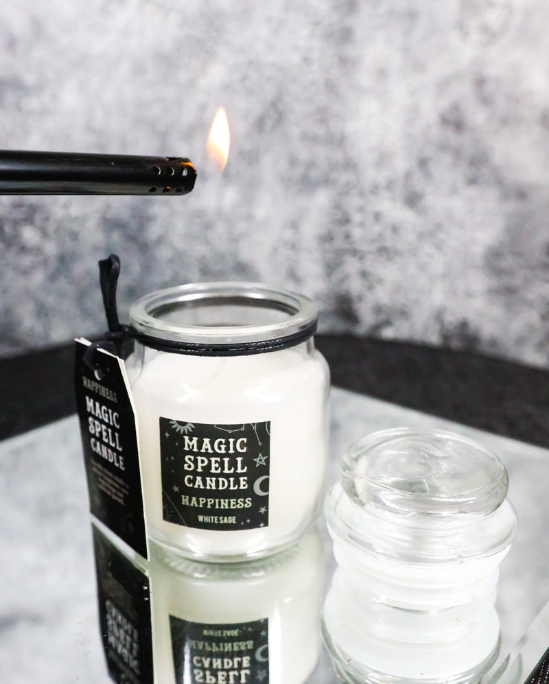 Set of 3 Wicca Halloween Ritual White Sage Happiness Spell Candle in Glass Jar