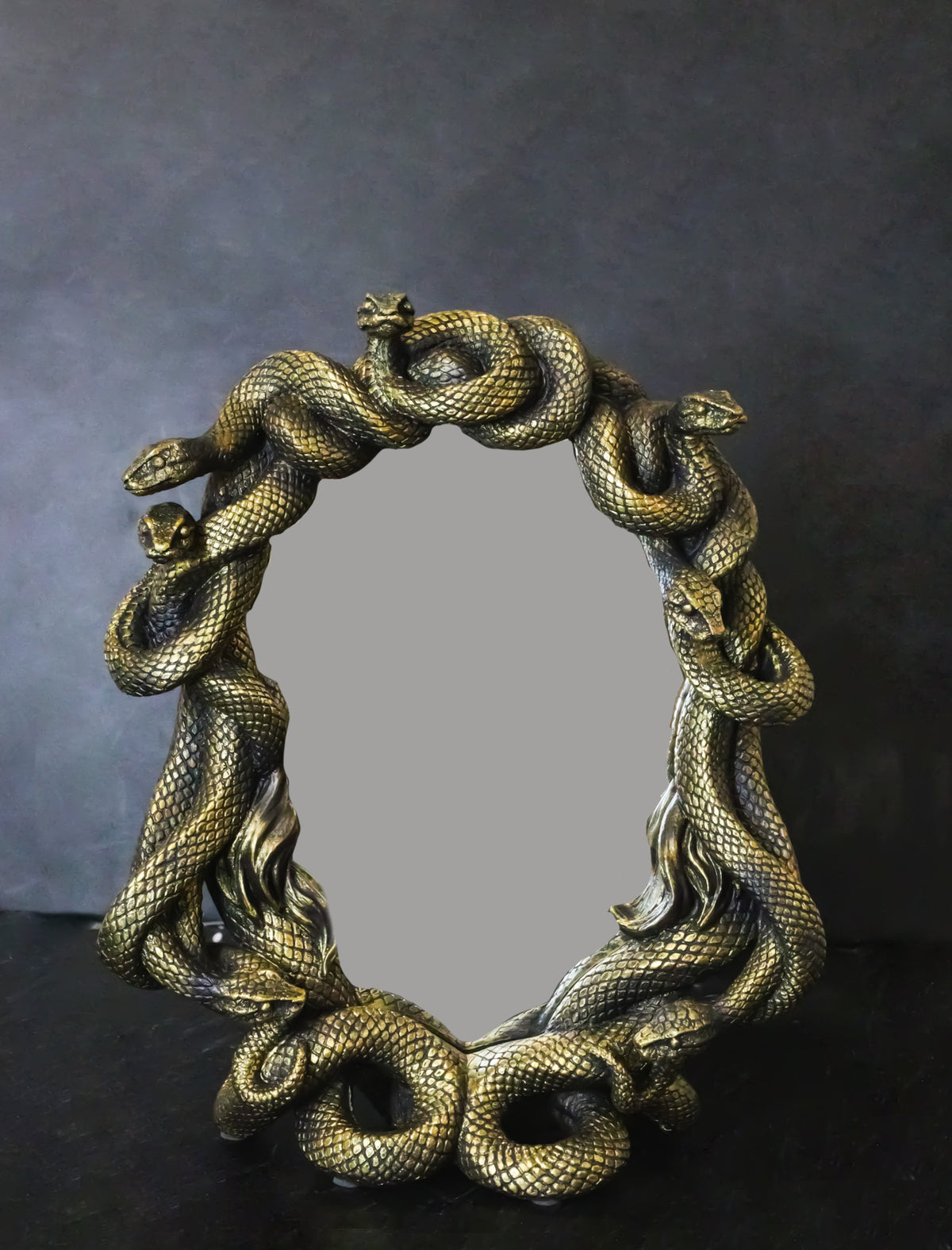 Ebros Greek Goddess Medusa Gorgon Snake Hair Freestanding Table Mirror 11.25"H