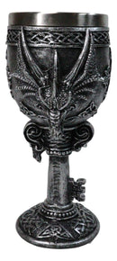 Medieval Gothic Twin Serpentine Dragons Wine Goblet Chalice With Celtic Knotwork