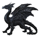 Large 24"L Nightfury Black Shadow Dragon Standing With Perched Up Wings Statue