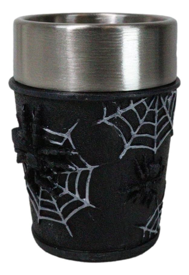 Set Of 4 Gothic Arachnid Black Giant Spider With Webs Shooter Shot Glasses