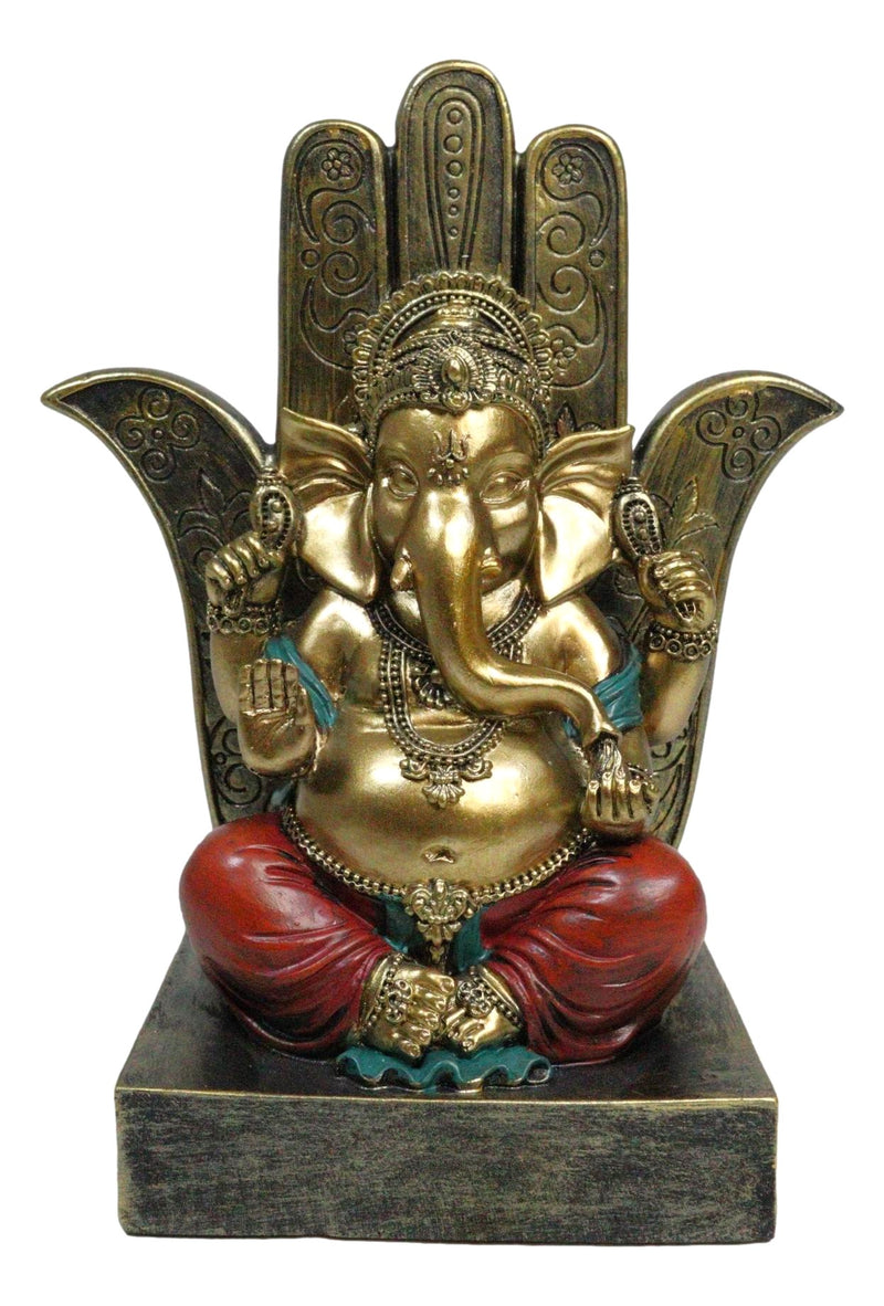 Hindu Elephant God Ganesha Seated On Hamsa Palm Hand of God Throne Figurine