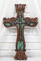 Rustic Faux Wood Carving Floral Scroll With Layered Barbed Wires Wall Cross