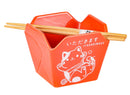 Orange Itadakimasu Lucky Cat Takeout To Go Box Serving Bowl With Chopsticks Set