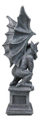 Large 17" H Gothic Crouching Wise Old Griffin Gargoyle On Pedestal Figurine