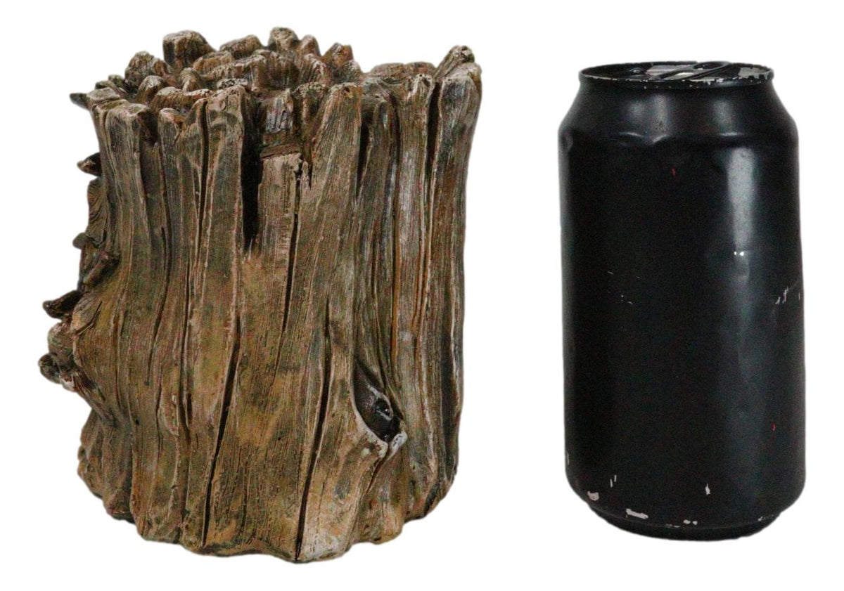 Rustic Western Lifelike Gray Raccoon Hiding In Tree Trunk Decorative Figurine
