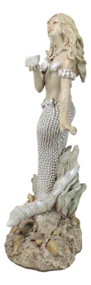 Large Vintage Sea Goddess Mermaid Holding Sconce Standing By Coral Reef Statue