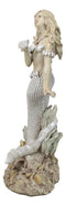 Large Vintage Sea Goddess Mermaid Holding Sconce Standing By Coral Reef Statue