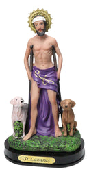 Catholic Saint Lazarus with Dogs and Sun Border Medal Figurine With Base 8"H