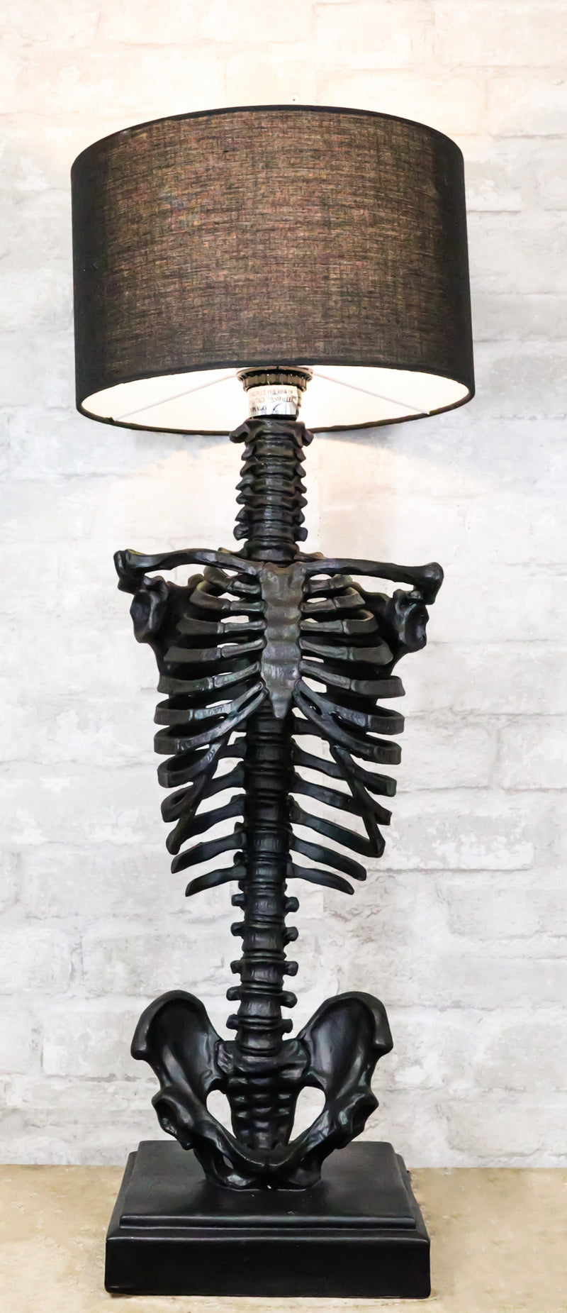 Gothic Ossuary Black Skeleton Rib Cage Torso Human Anatomy Table Lamp With Shade