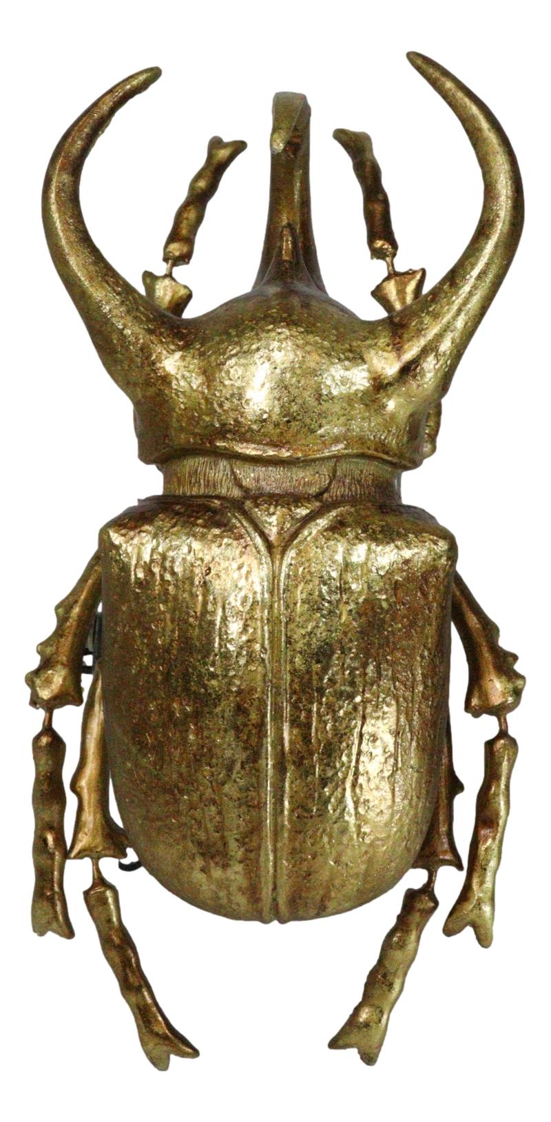 Medium Gold Resin 3 Horned Rhinoceros Beetle Wall Decor Or Tabletop Figurine