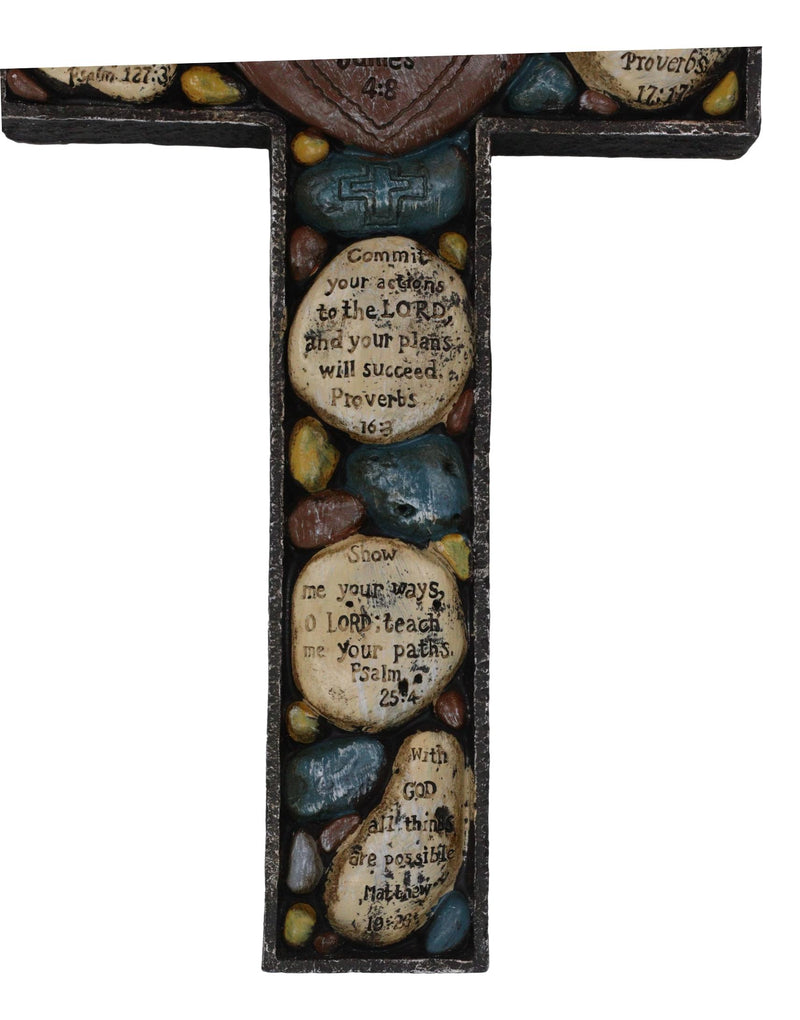 Rustic Western Colorful Pebbles With Bible Scriptures Faith Hope Love Wall Cross