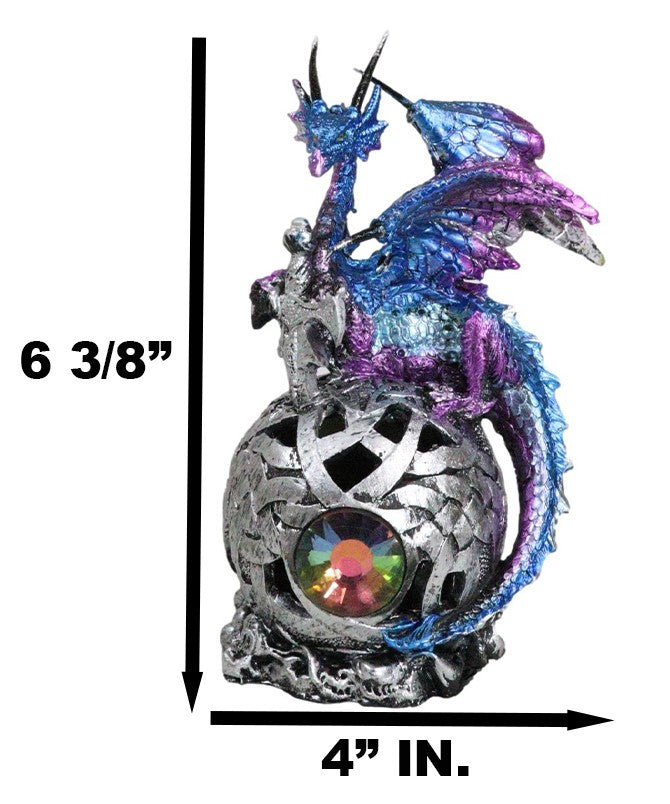 Metallic Blue Midnight Dragon Perching On Colorful LED Orb Night Light Figurine