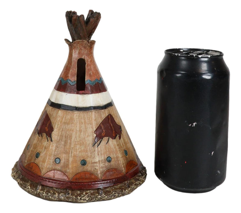 Rustic Western Bison Tribal Indian Teepee Hut Money Coin Savings Bank Figurine