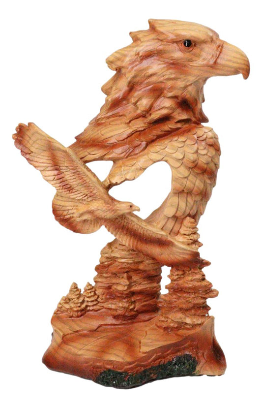 Rustic Wildlife Faux Wood Eagle Bust Head Sculpture with Soaring Eagle Cutout