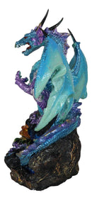Blue Frozen Arctic Dragon Holding Pearl and Gothic Sword Letter Opener Figurine